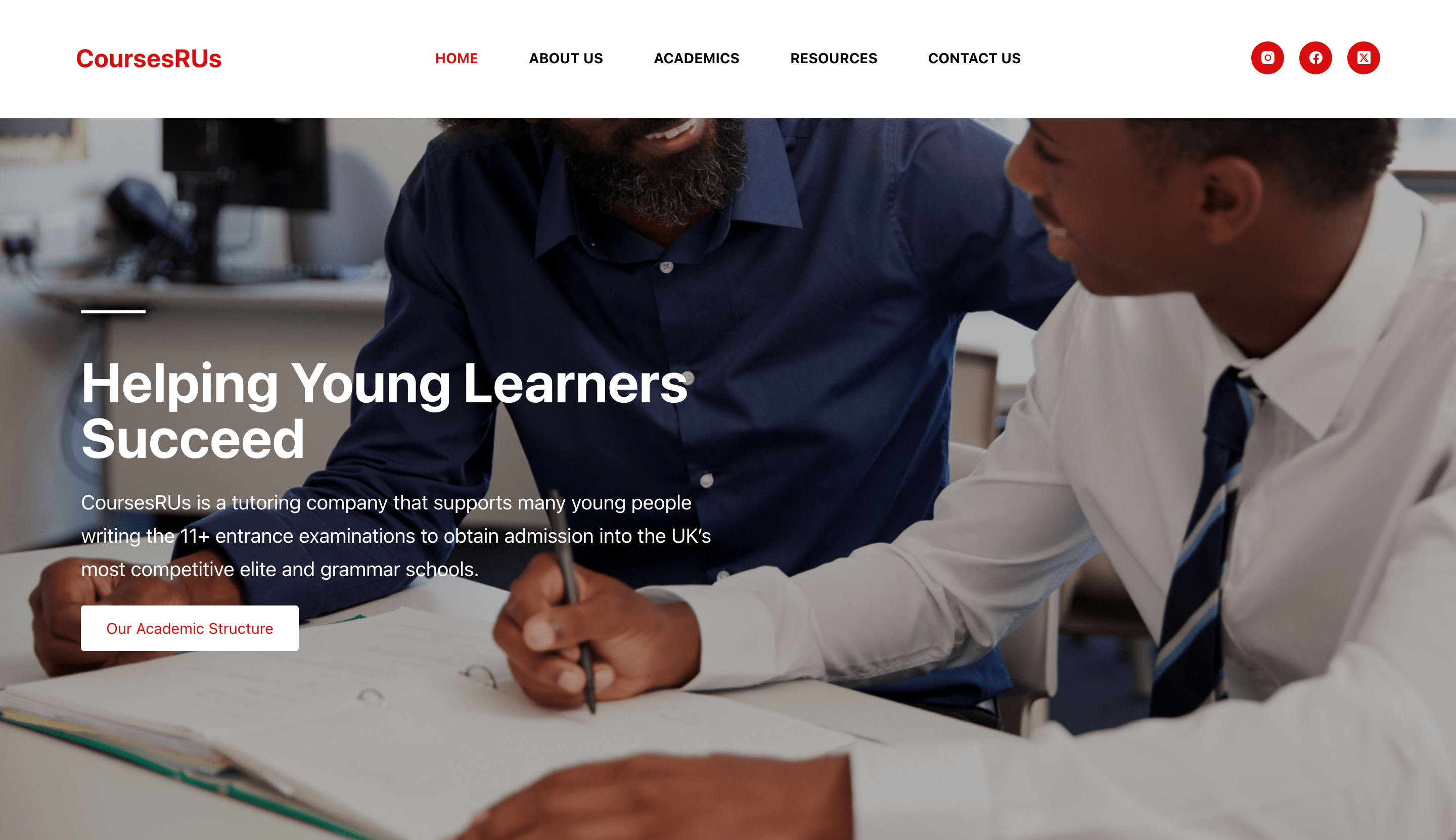 Courses R Us educational website preview