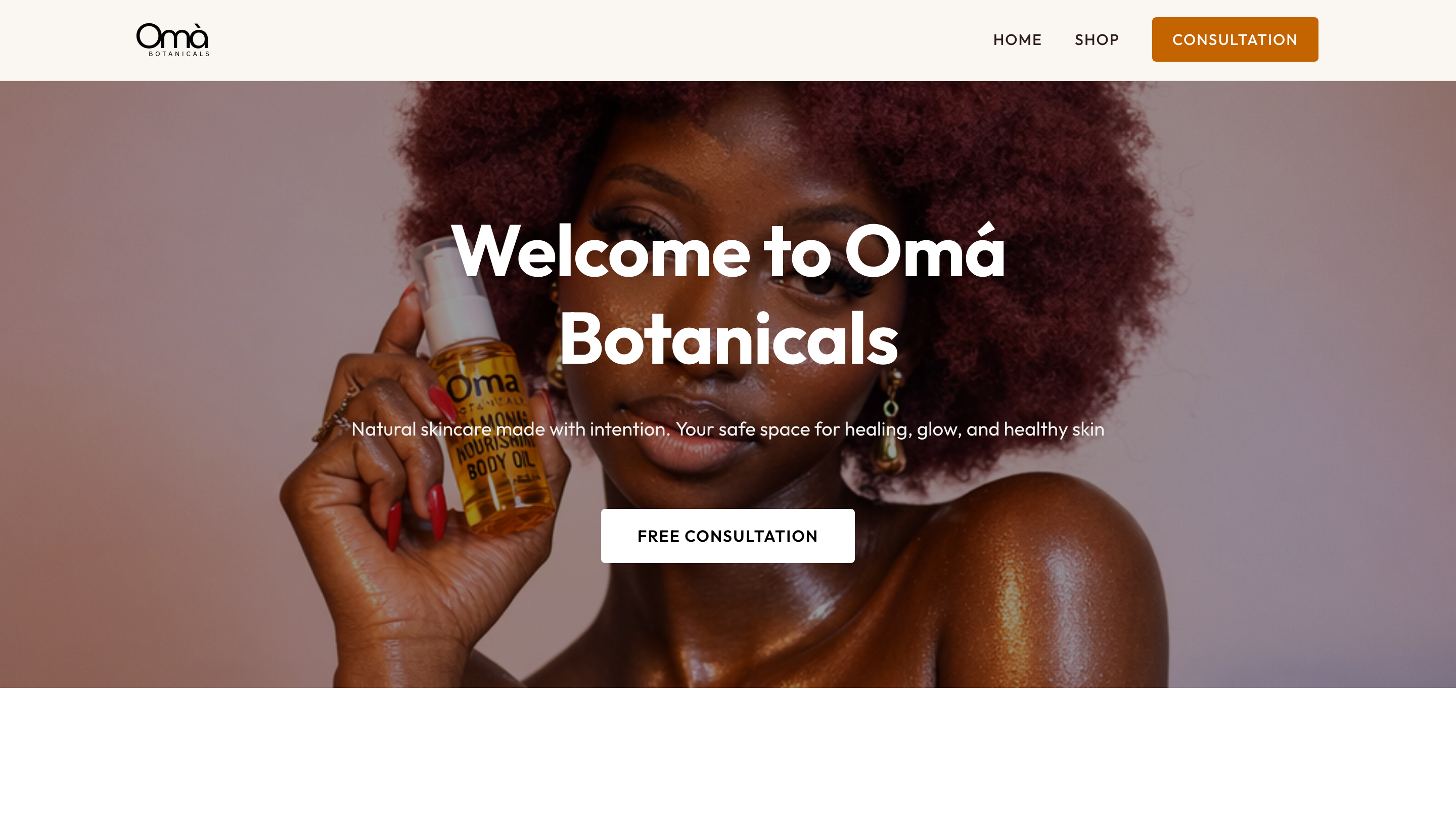 Omà Botanicals natural skincare website preview